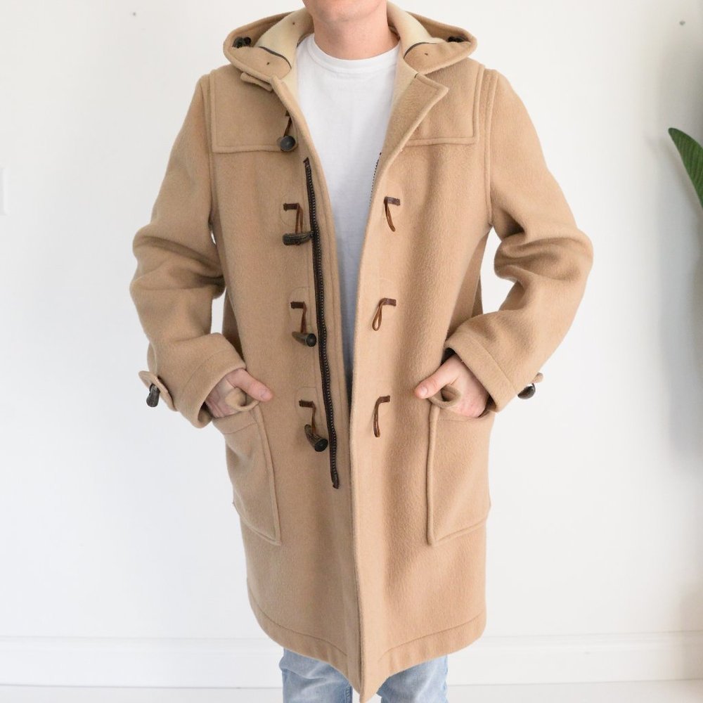 Gloverall Dolemite Tan/Camel 80% Wool Horn Style Toggles Duffle Winter Coat ~42
